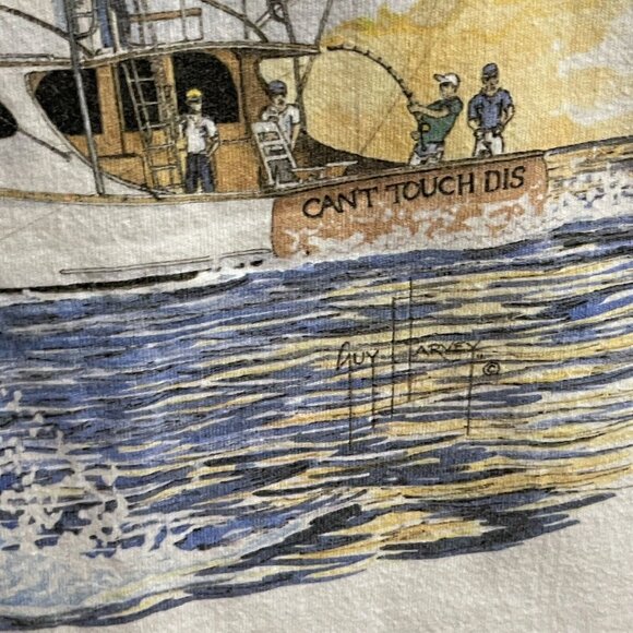 VINTAGE Guy Harvey Shirt Mens Large Fishing Can't Touch Dis USA Hanes Beefy Tee - Picture 4 of 11